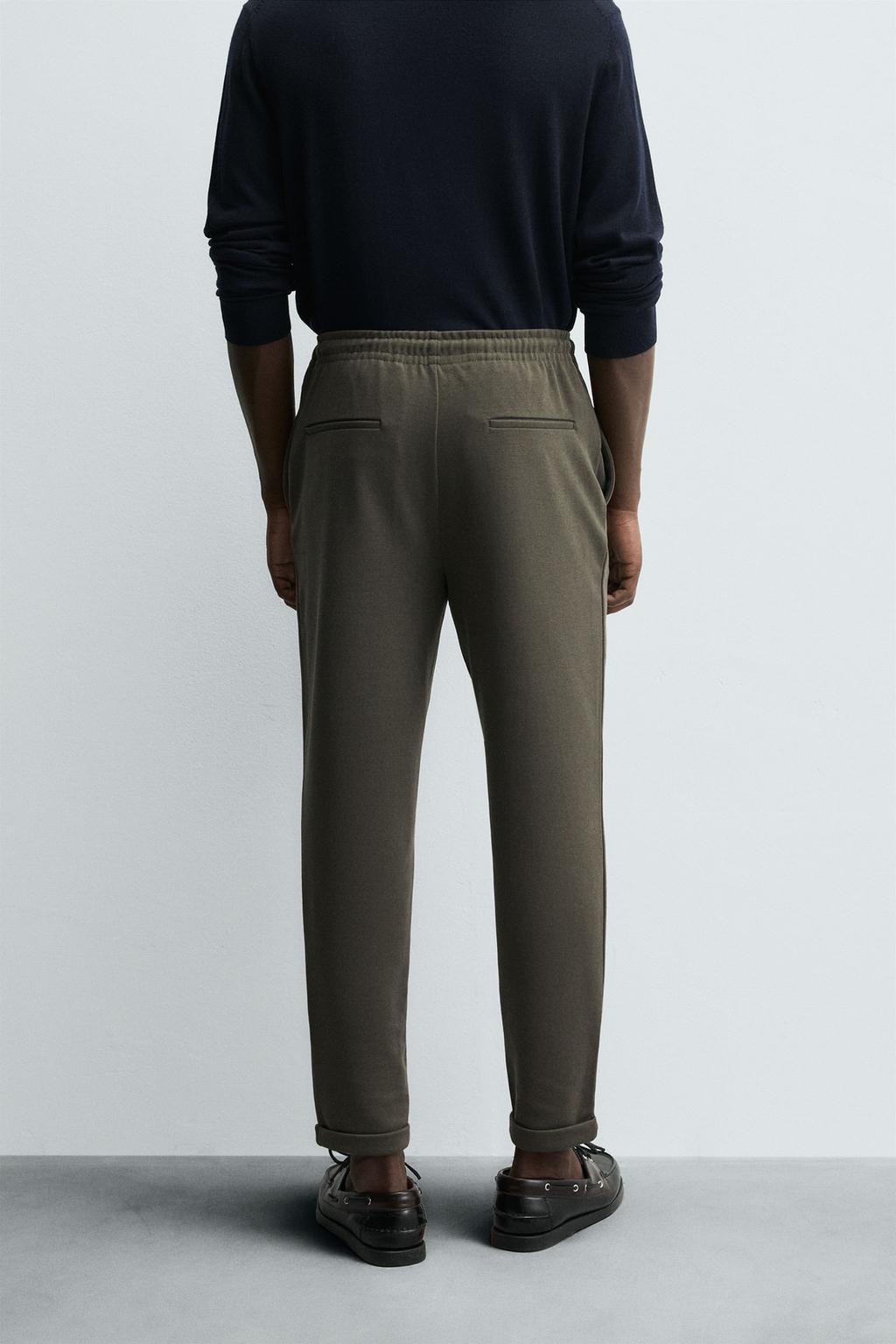 Men's Premium Olive Textured Knit Trousers – Smart Casual Tapered Fit