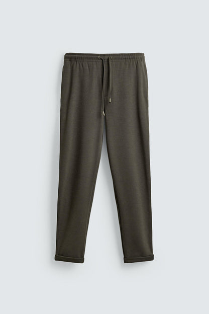 Men's Premium Olive Textured Knit Trousers – Smart Casual Tapered Fit