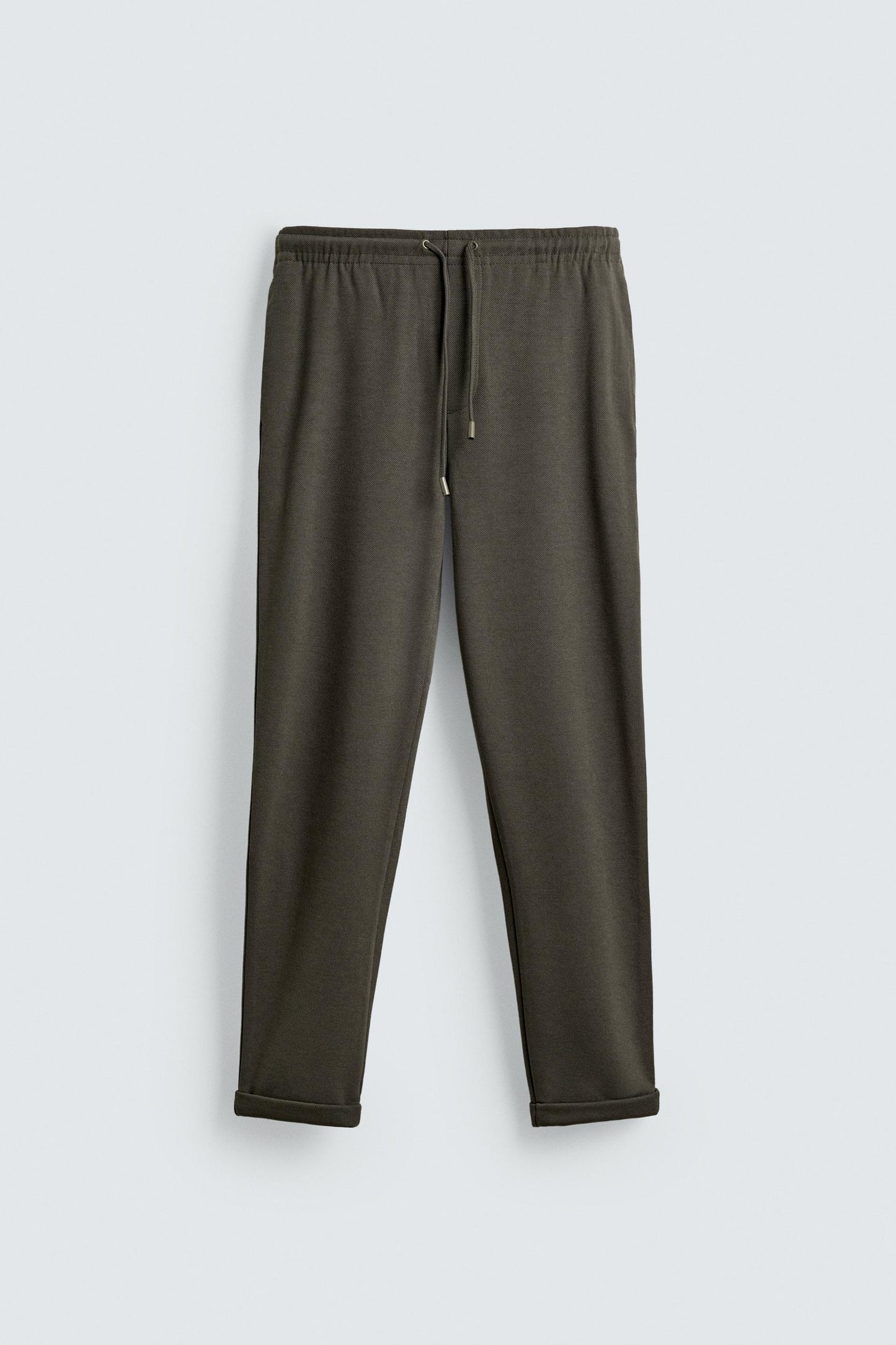 Men's Premium Olive Textured Knit Trousers – Smart Casual Tapered Fit