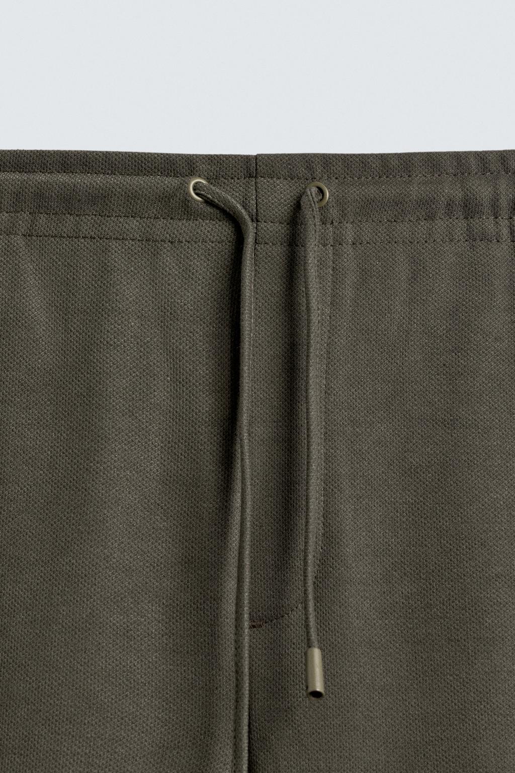 Men's Premium Olive Textured Knit Trousers – Smart Casual Tapered Fit
