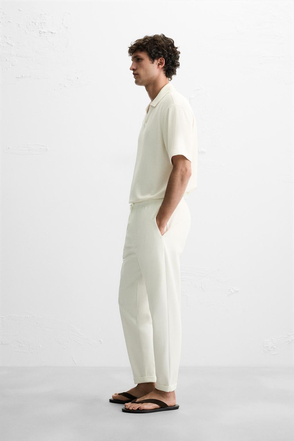 Premium Waffle-Knit Drawstring Trousers - Off-White
