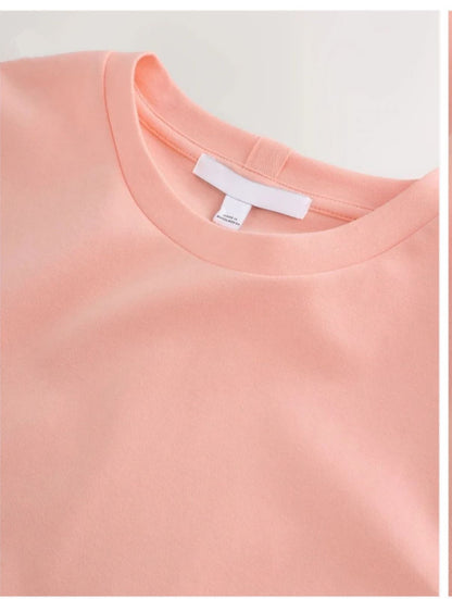 Classic Crewneck Cotton T-Shirt in Pastel Peach/Pink