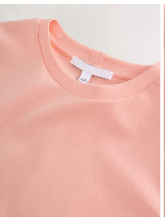 Classic Crewneck Cotton T-Shirt in Pastel Peach/Pink