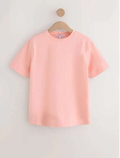 Classic Crewneck Cotton T-Shirt in Pastel Peach/Pink