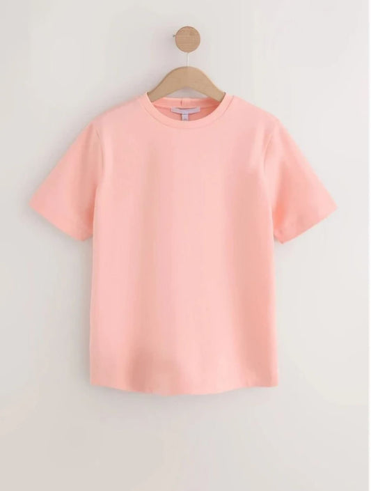 Classic Crewneck Cotton T-Shirt in Pastel Peach/Pink