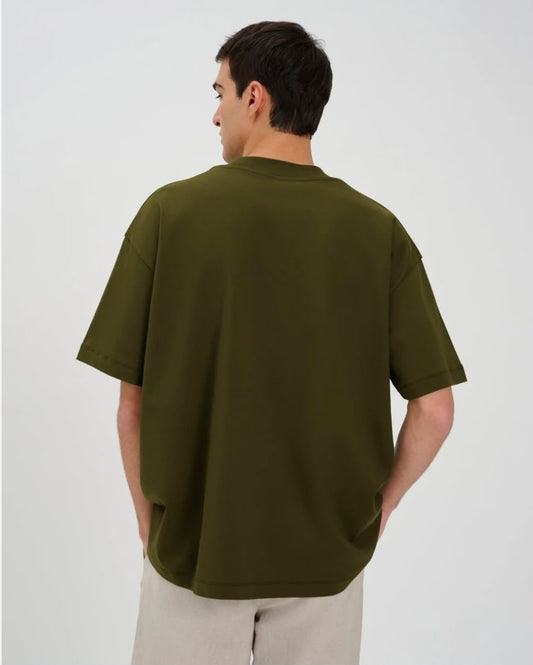 Premium Olive Green Drop Shoulder Oversized Crewneck Tee