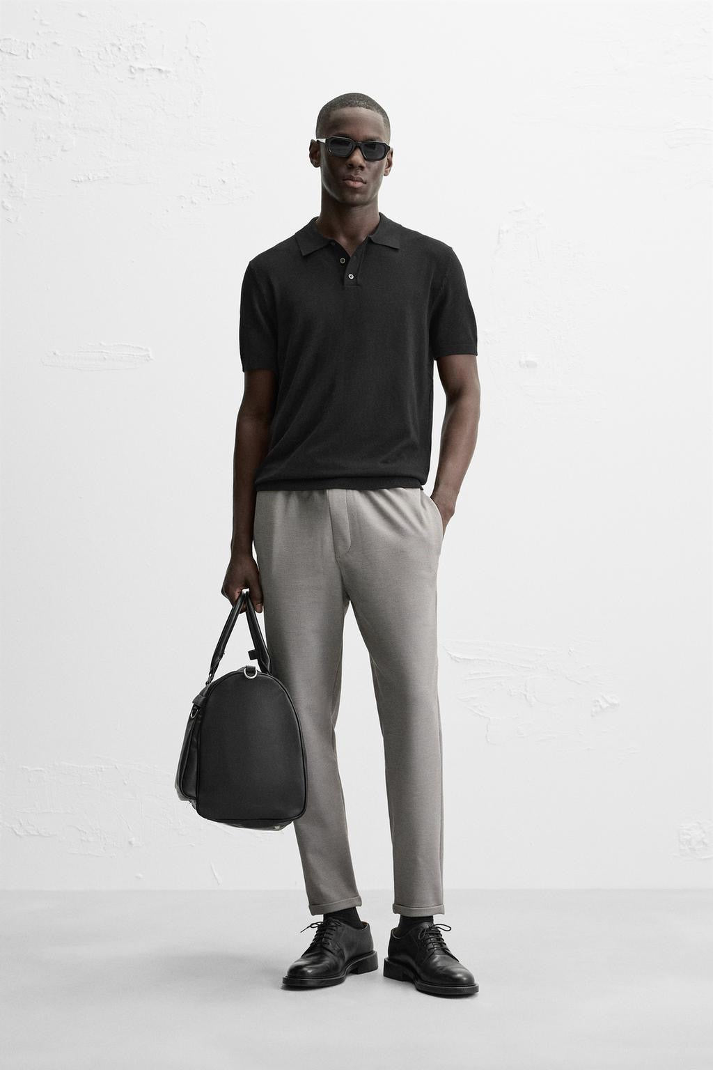 Structured Knit Travel Trousers in Light Grey