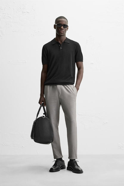 Structured Knit Travel Trousers in Light Grey