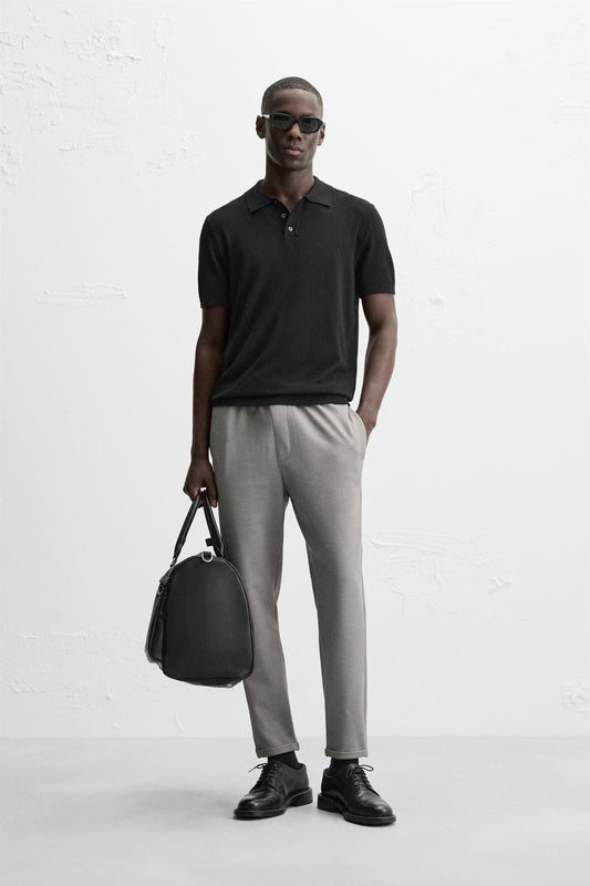 Structured Knit Travel Trousers in Light Grey