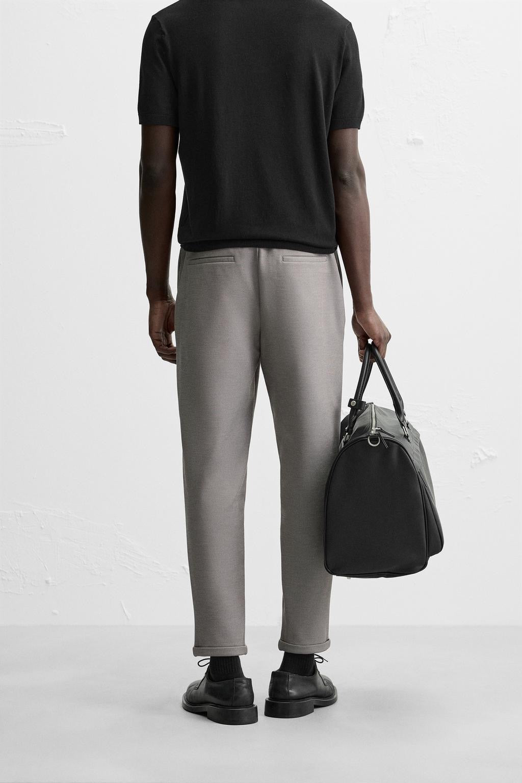 Structured Knit Travel Trousers in Light Grey