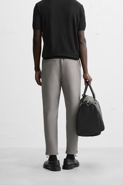 Structured Knit Travel Trousers in Light Grey