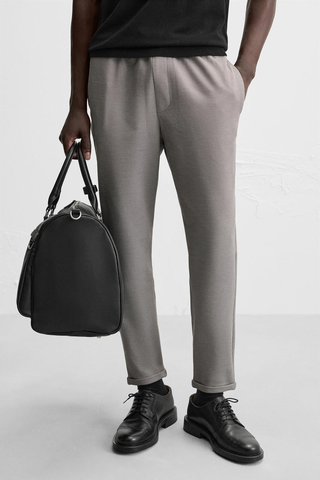 Structured Knit Travel Trousers in Light Grey