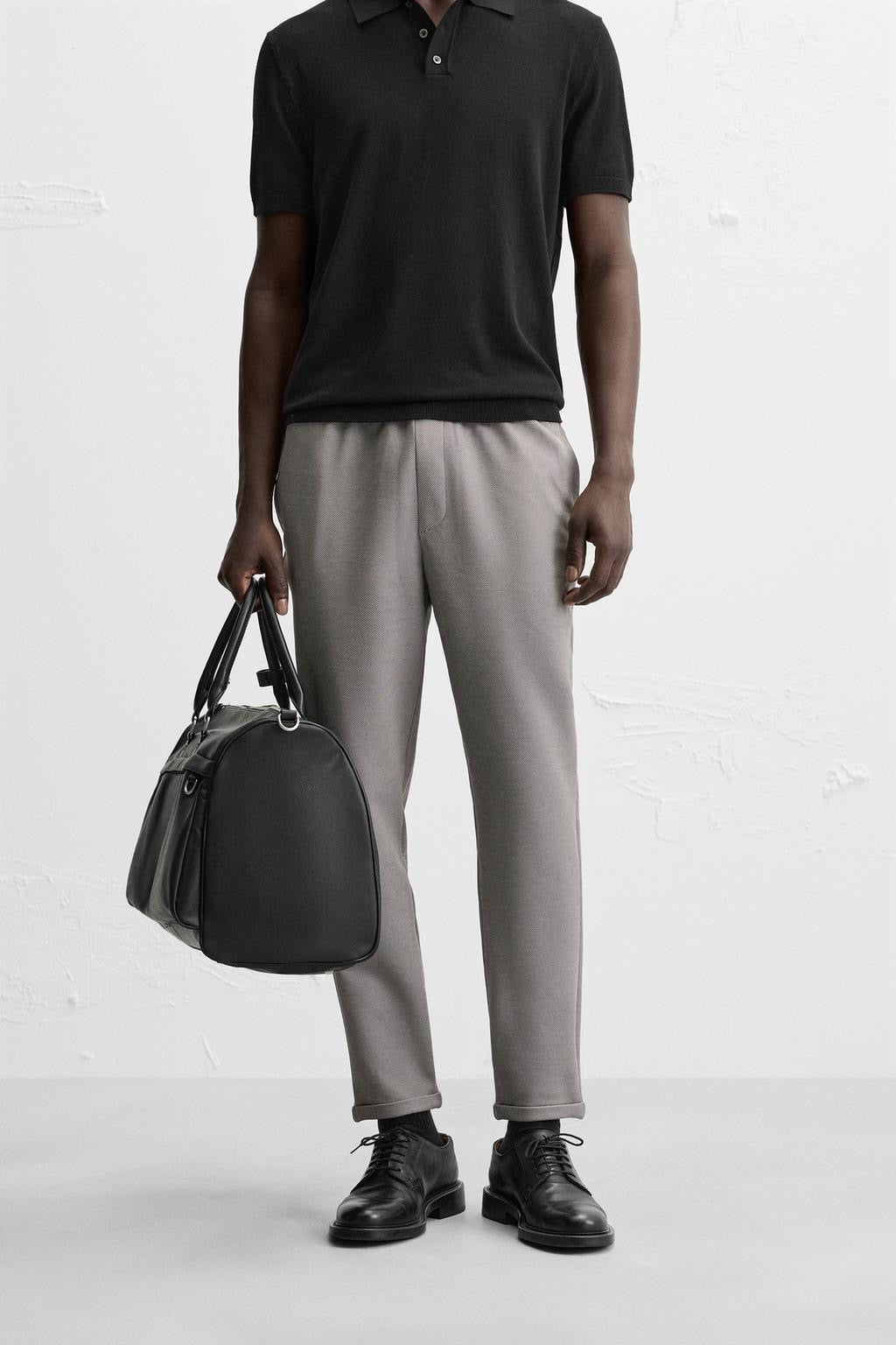Structured Knit Travel Trousers in Light Grey