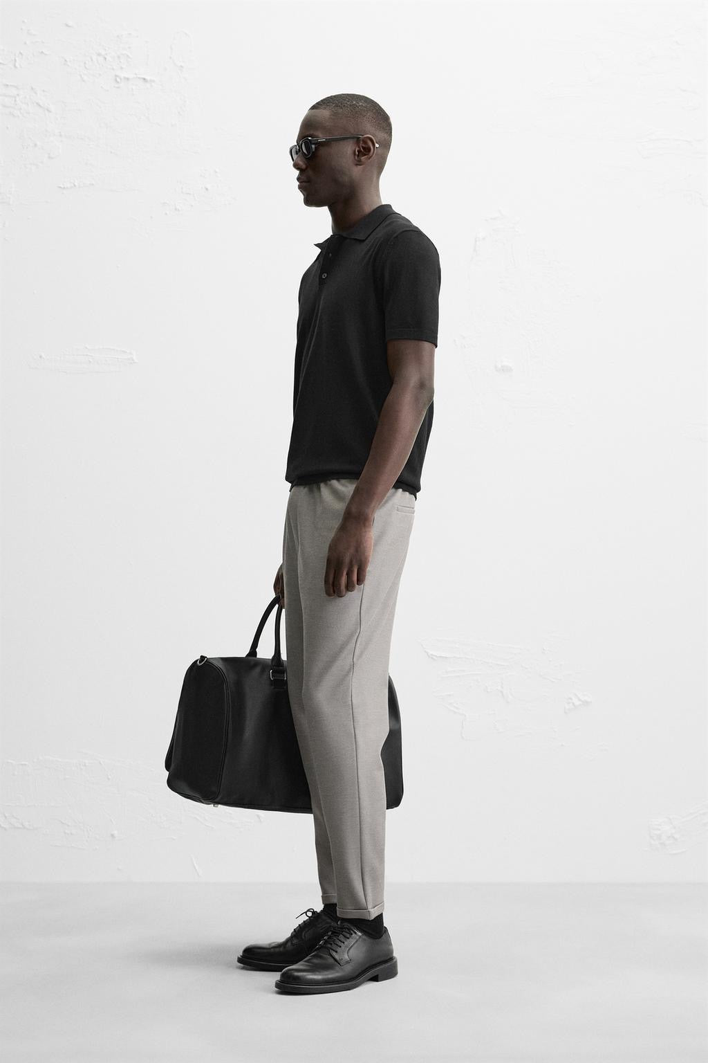 Structured Knit Travel Trousers in Light Grey