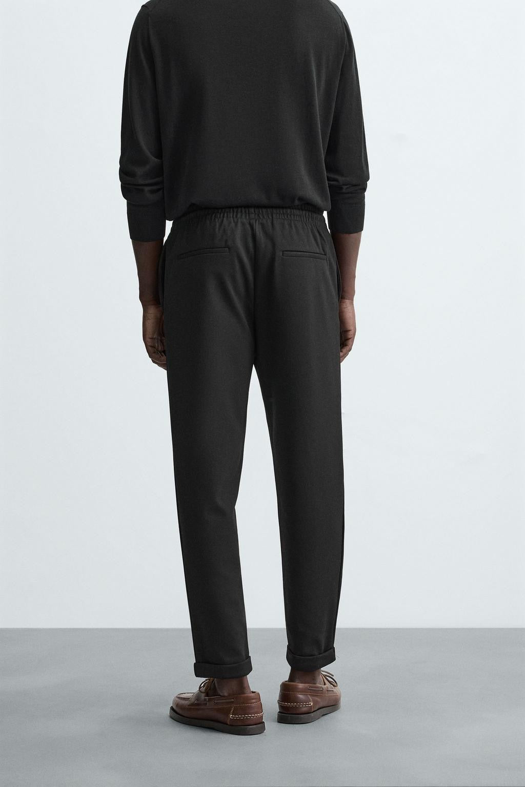 Structured Knit Travel Trousers in Black