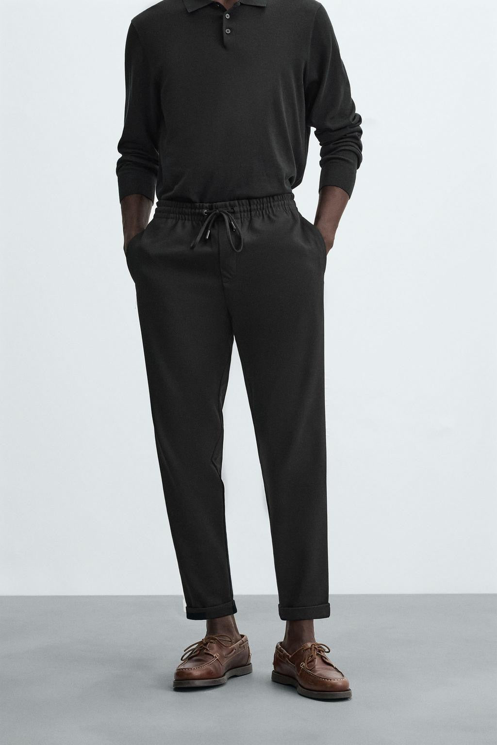 Structured Knit Travel Trousers in Black