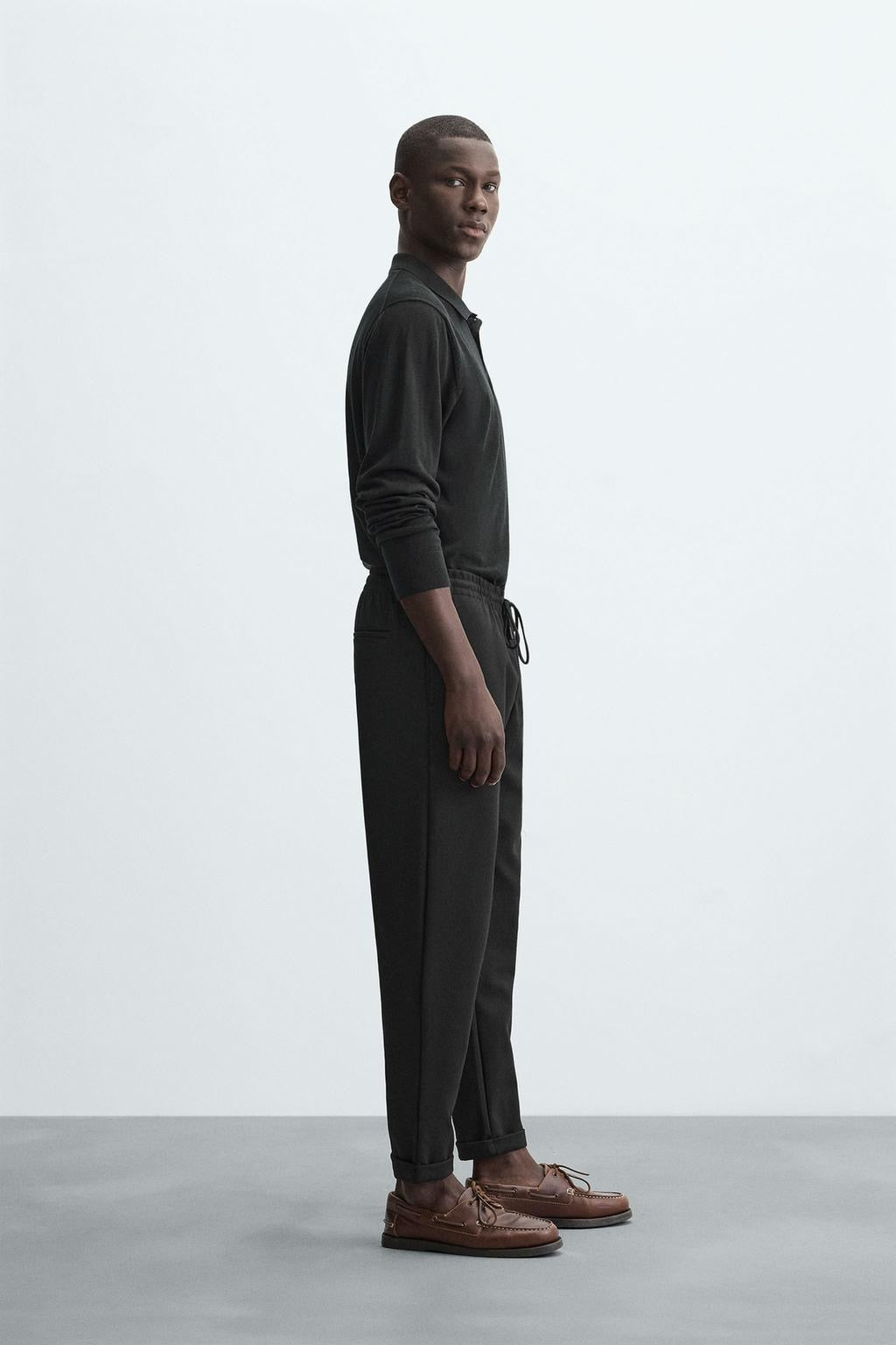 Structured Knit Travel Trousers in Black