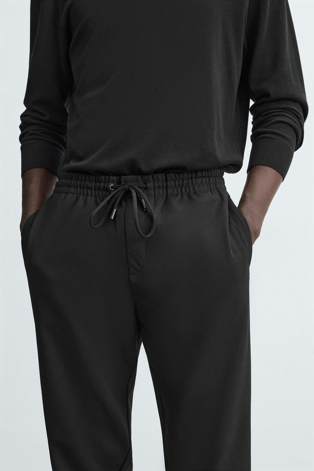 Structured Knit Travel Trousers in Black