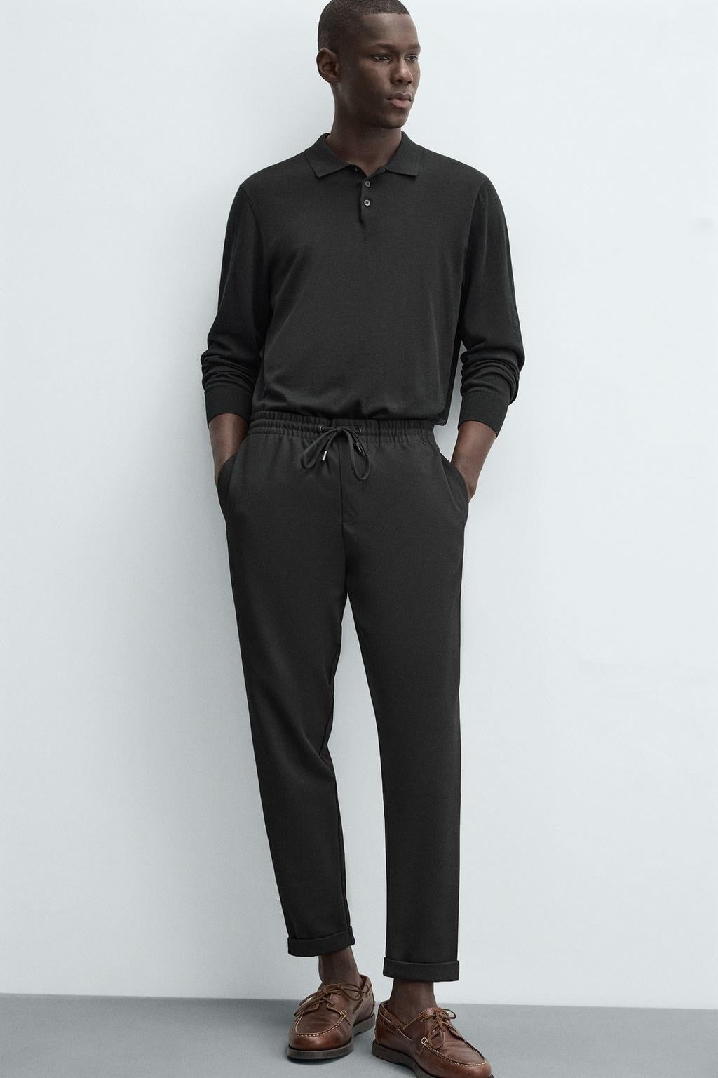 Structured Knit Travel Trousers in Black