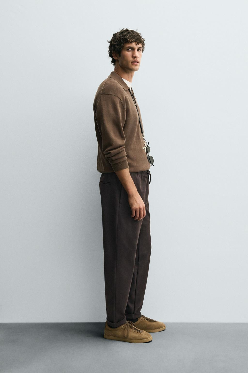 Structured Knit Travel Trousers in Chocolate Brown