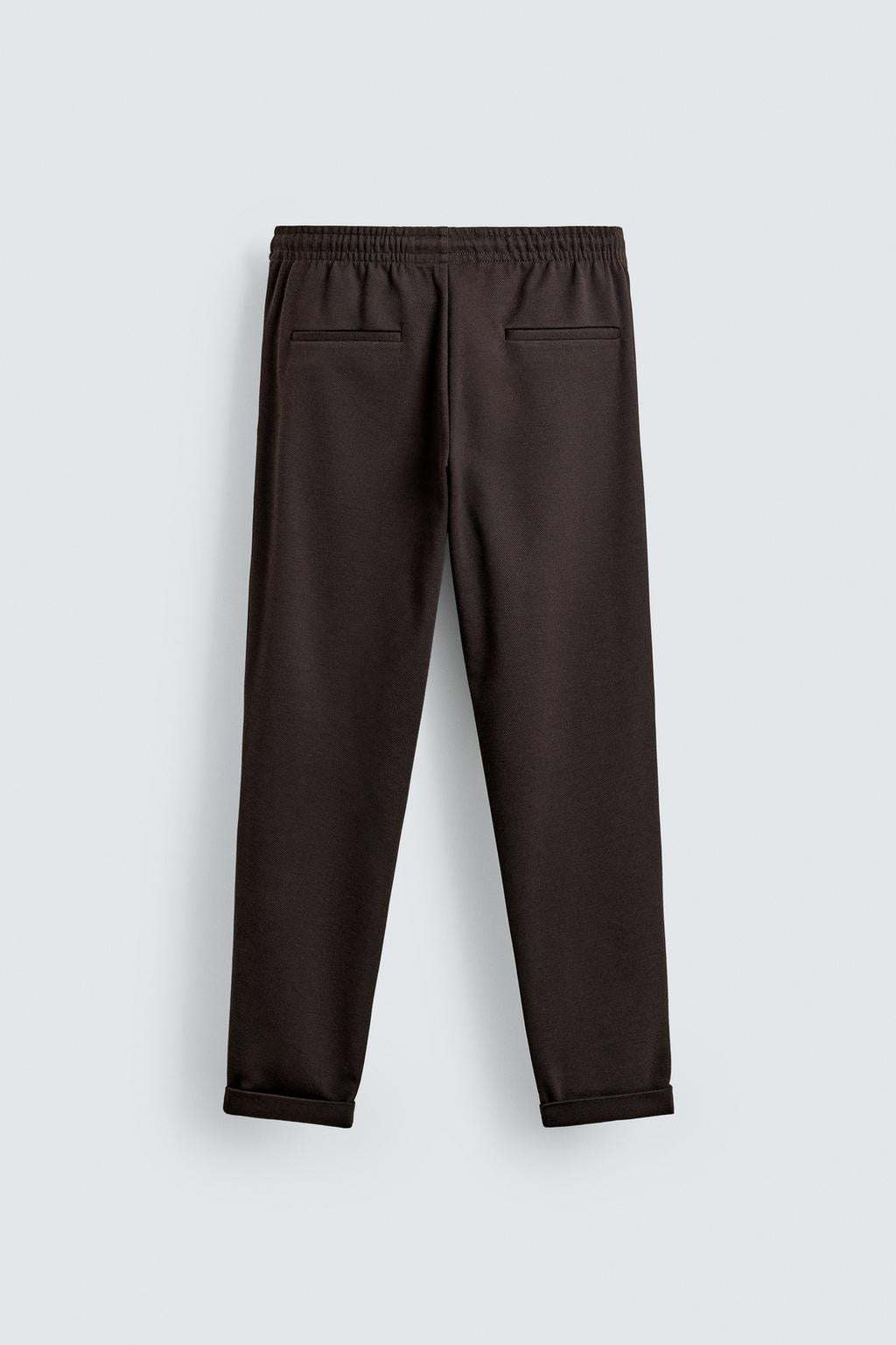 Structured Knit Travel Trousers in Chocolate Brown