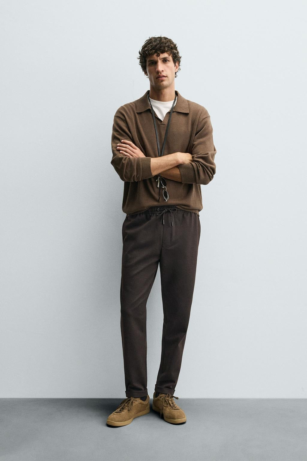 Structured Knit Travel Trousers in Chocolate Brown