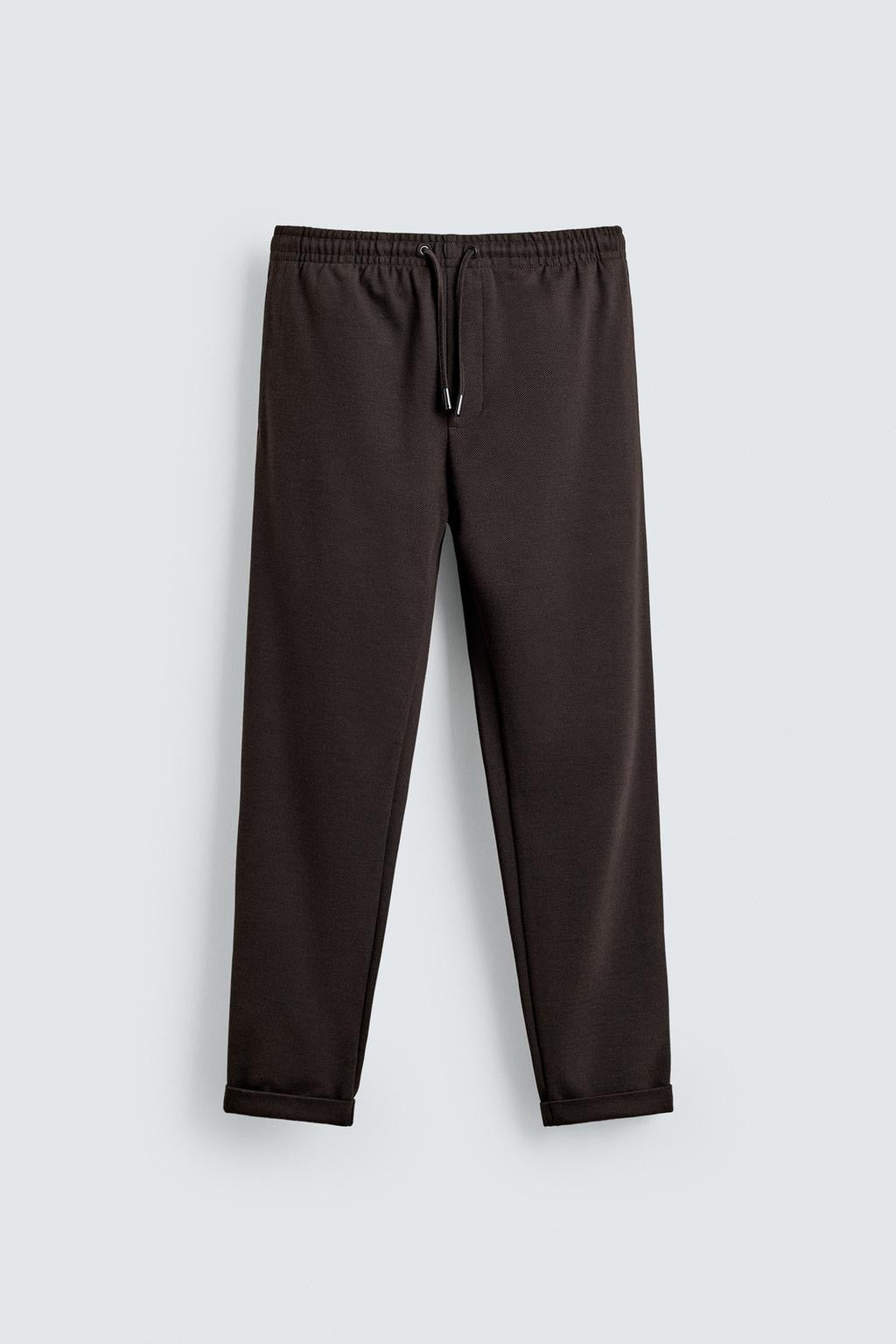 Structured Knit Travel Trousers in Chocolate Brown