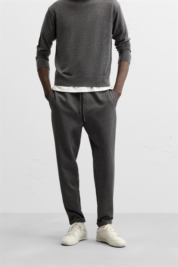 Structured Knit Travel Trousers in Charcoal