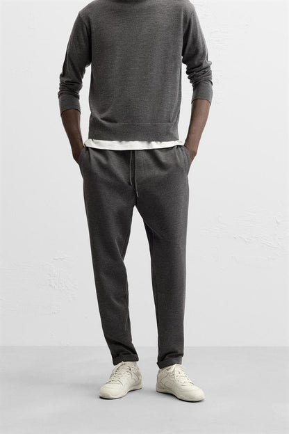 Structured Knit Travel Trousers in Charcoal