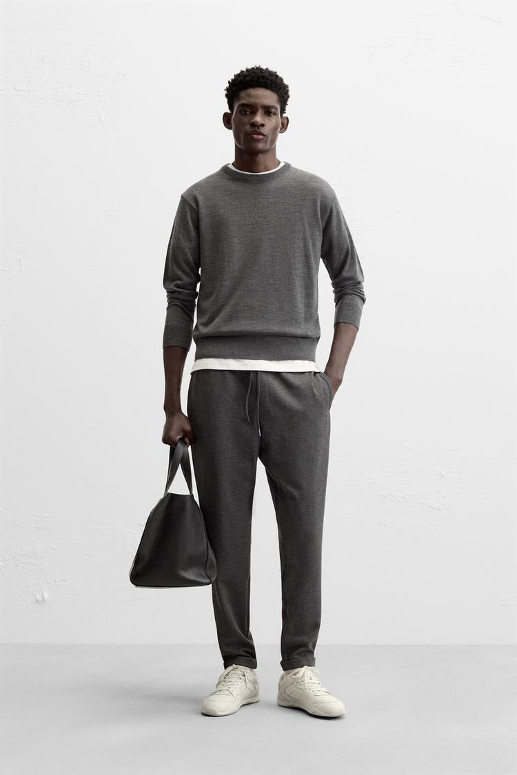 Structured Knit Travel Trousers in Charcoal