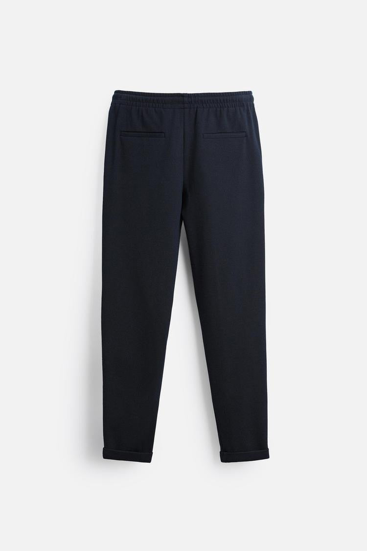 Structured Knit Travel Trousers in Navy