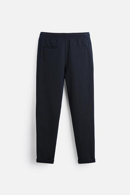 Structured Knit Travel Trousers in Navy
