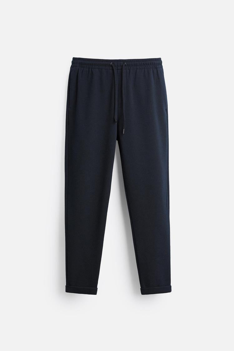 Structured Knit Travel Trousers in Navy