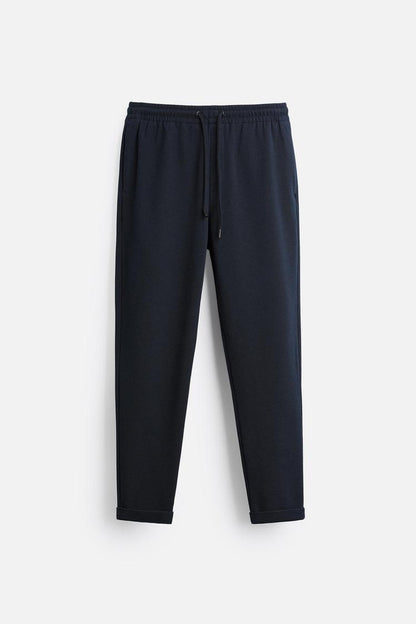 Structured Knit Travel Trousers in Navy