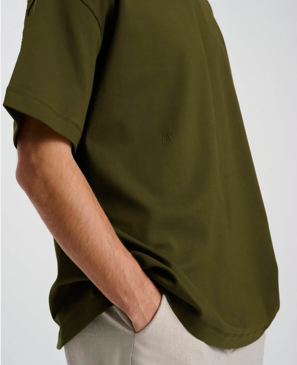 Premium Olive Green Drop Shoulder Oversized Crewneck Tee