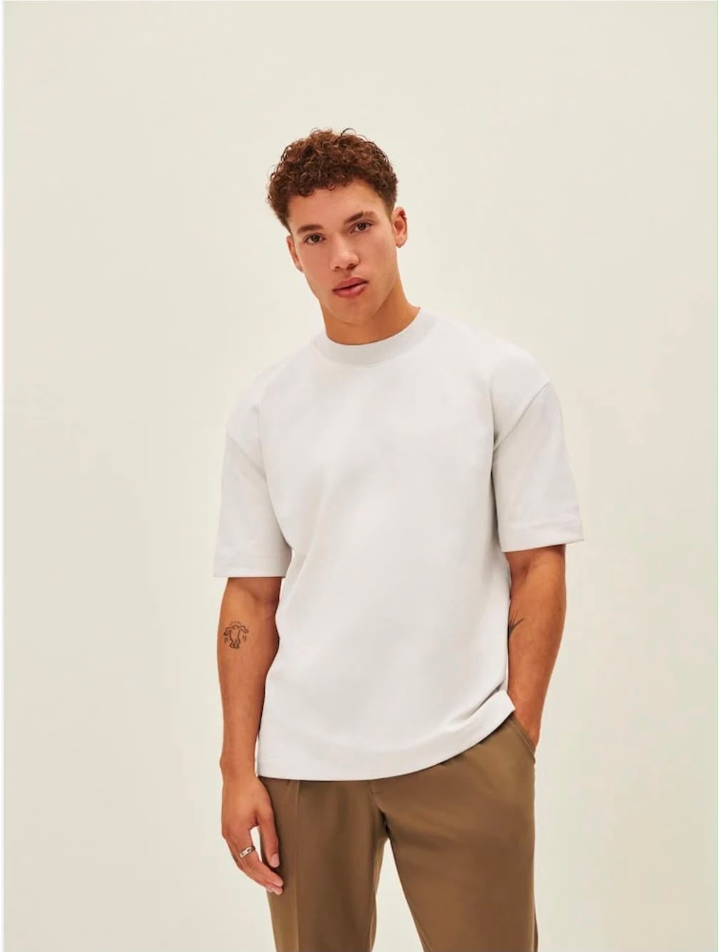 Men's Off-White Mock-Neck T-Shirt