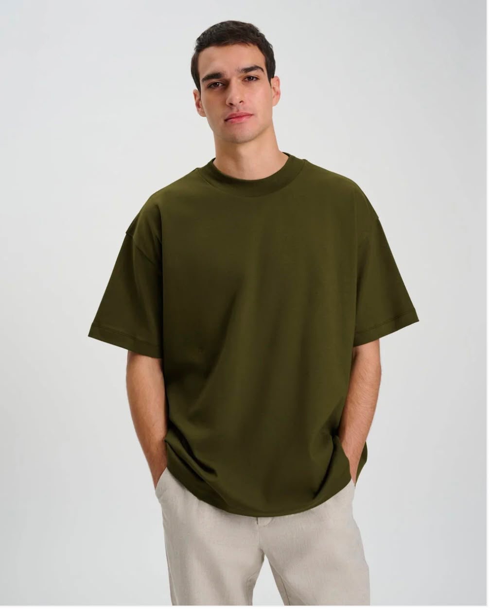Premium Olive Green Drop Shoulder Oversized Crewneck Tee